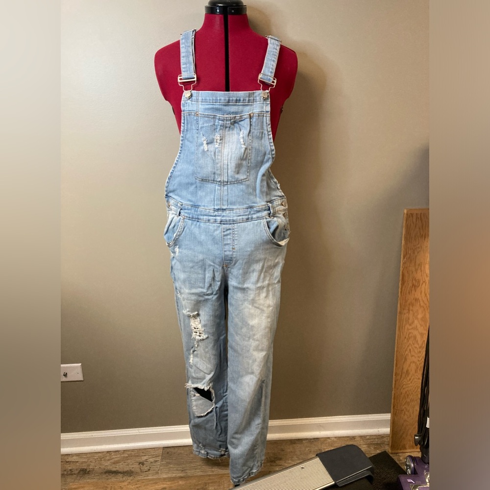 Ripped Light Wash Womens Denim Overalls/Dungarees Size 13